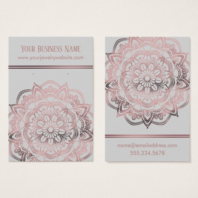 De Visite Cartes d'affichage en gris clair Mandala Gold Rose (Devant & derrière)