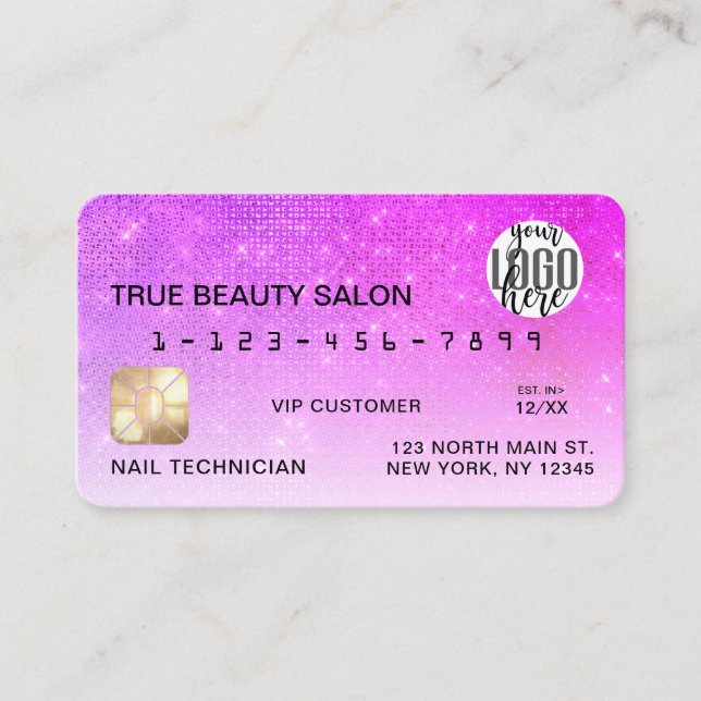 De Visite Chic Neon Magenta Sequin Parties scintillant Carte (Devant)