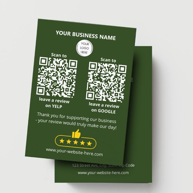 De Visite Code QR Avis Entreprise Verte GOOGLE et YELP Carte (Créateur téléchargé)