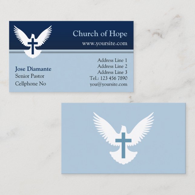 De Visite Dove avec carte église Croix Bleue (Devant / Derrière)