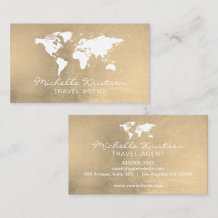 De Visite Elégant Gold et White Travel Agent Carte du monde