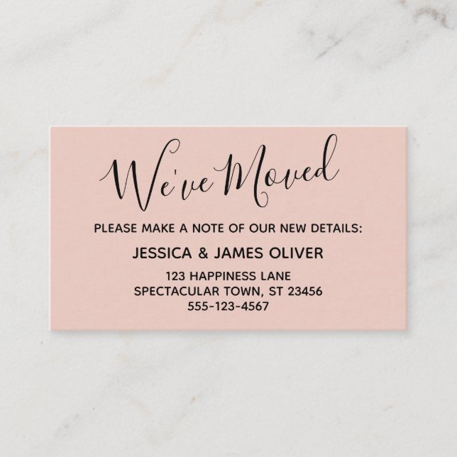 De Visite Elégante, Blush Typographie Carte "We have Moved" (Devant)