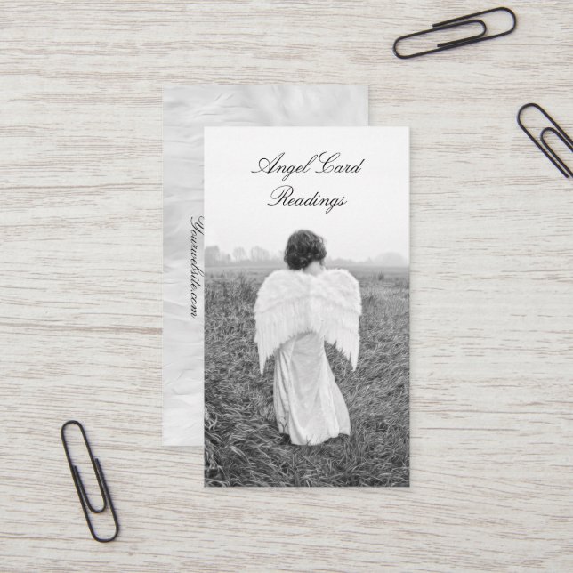De Visite Élégante Carte Angel Noir Et Blanc Lecture (Devant/Arrière en situation)