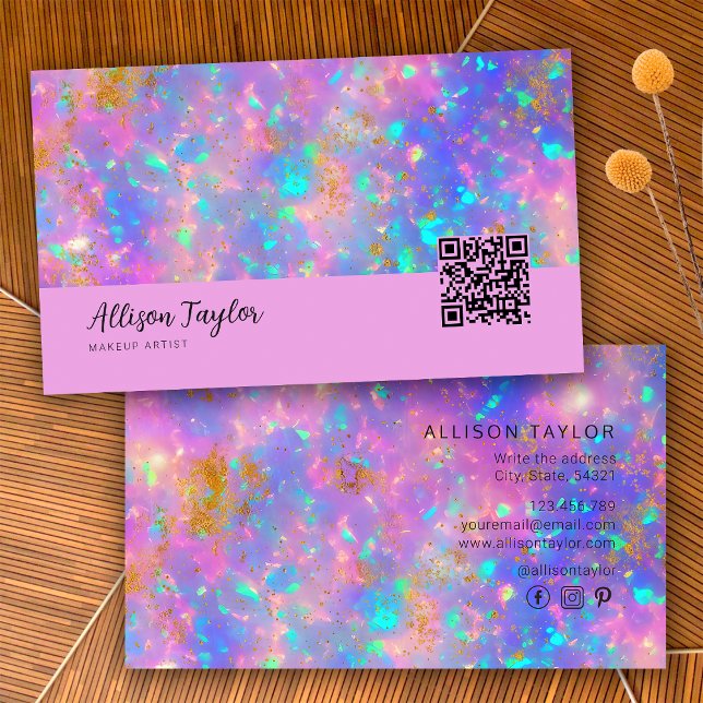 De Visite Élégante Carte Moderne avec Code Qr Violet Or Pier (Front and Back)