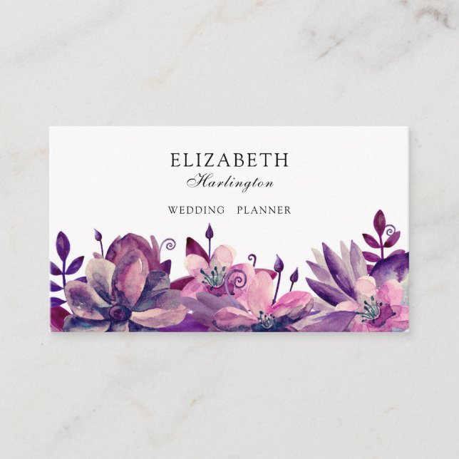 De Visite Fleurs roses et violettes. Carte Florals. Botaniqu (Devant)
