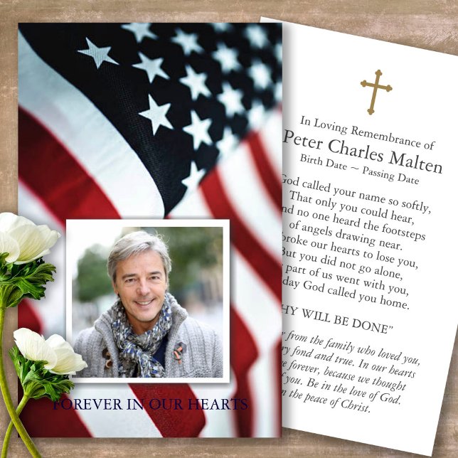 De Visite Funérailles American Flag Prière Sympathy Cartes (military sympathy card, military prayer cards, funeral prayer card, death, military funeral cards)