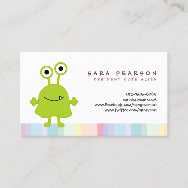 De Visite Funny Titre mignon GreenMonster Alien Carte Nom en (Devant)