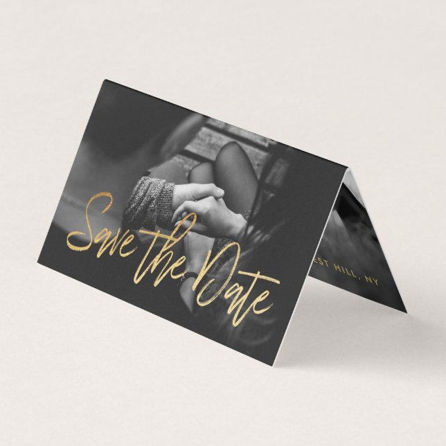 De Visite Gold Foil Script Photo Enregistrer La Carte Date (Devant)