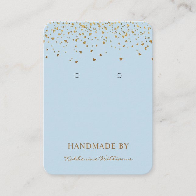 De Visite Gold Heart Confetti Bleu | Carte d'affichage à ore (Devant)