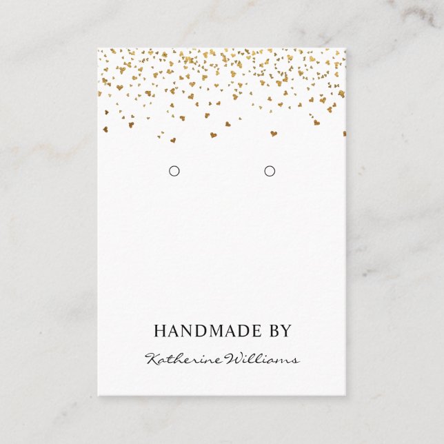 De Visite Gold Heart Confetti | Carte d'affichage à oreille (Devant)