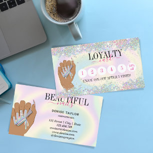 De Visite holographique ongle salon femme carte main loyauté