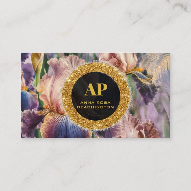 De Visite *~* iris Fleurs Parties scintillant florales Carte (Devant)
