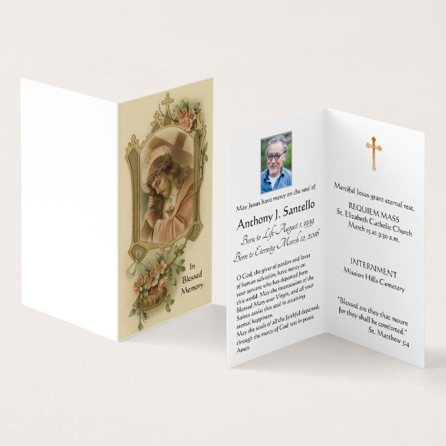 De Visite Jésus avec Croix catholique Funéraire Carte Sainte (Intérieur et extérieur)