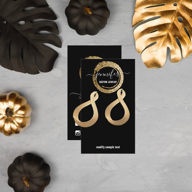 De Visite Logo Carte bijoux personnalisée Médias sociaux Noi (Logo Custom Jewelry Card Social Media Black Golden)