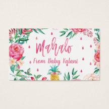 Mahalo Hawaiian Baby shower Merci Cartes