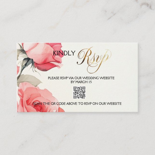 De Visite Mariage rose Roses Inviter carte RSVP (Devant)