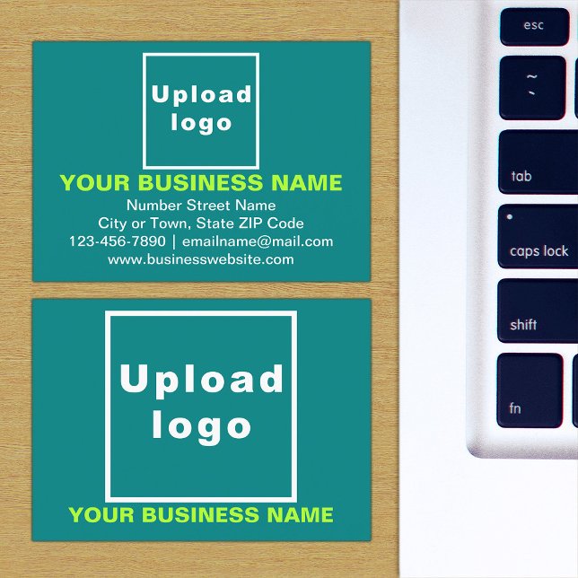 De Visite Marque commerciale sur petite carte rectangle vert (The front and back of the teal green business card with your brand)