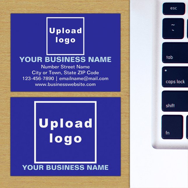 De Visite Marque d'entreprise sur petite carte rectangle ble (The front and back of the blue business card with your brand)