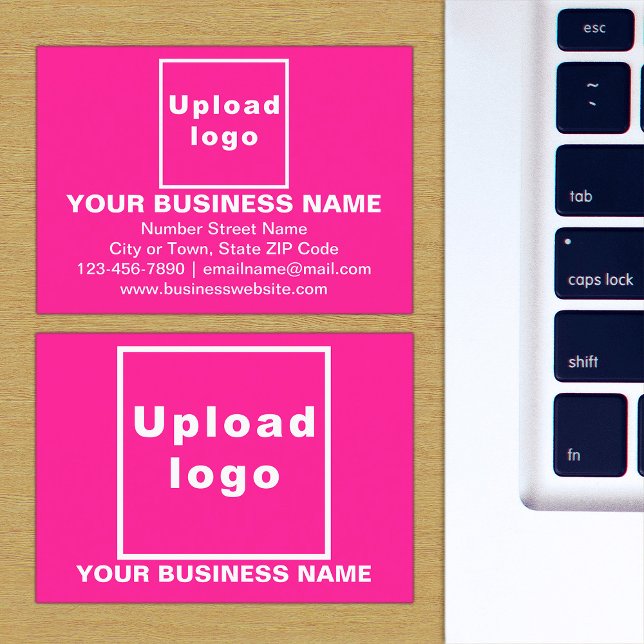 De Visite Marque d'entreprise sur petite carte rectangle ros (The front and back of the pink business card with your brand)