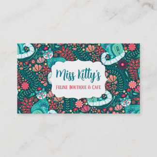 De Visite Maximaliste Chat Turquoise sur Folksy Floral Carte