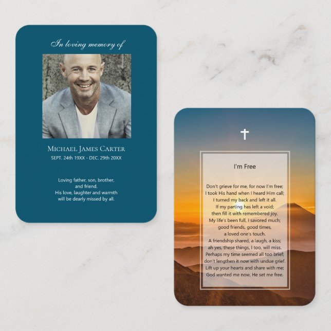 De Visite Mémorial photo Je suis Prière gratuite avec carte  (Devant / Derrière)