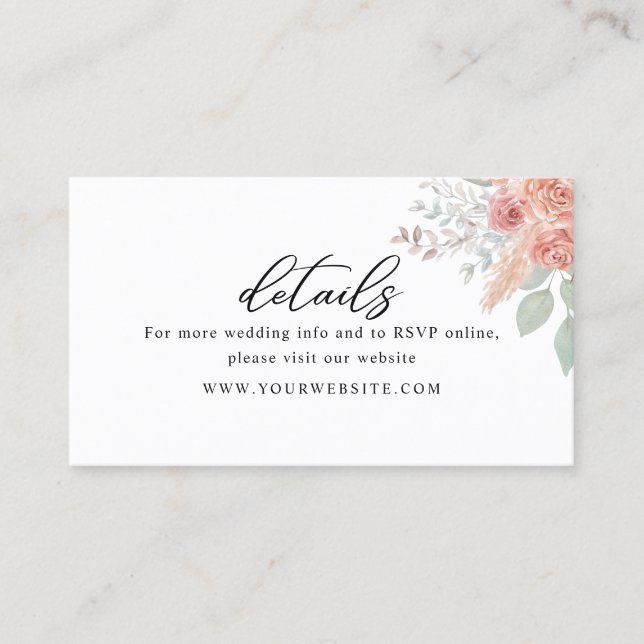 De Visite Mini Boho Floral Mariage détails mariage Carte (Devant)