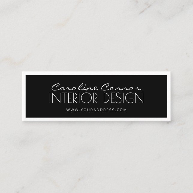 De Visite Mini Carte Design d'intérieur à bordure noire et blanch (Devant)