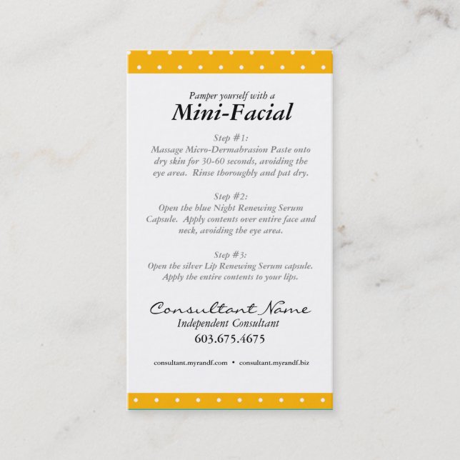 De Visite Mini carte d'instruction faciale (Devant)