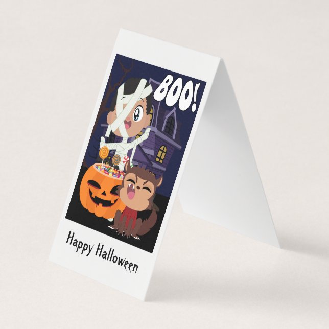 De Visite Mini carte Halloween Mummy, Citrouille et Werewolf (Devant)