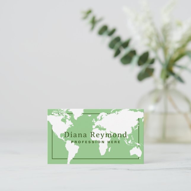 De Visite Monde Carte Sage Vert Élégant (Debout devant)