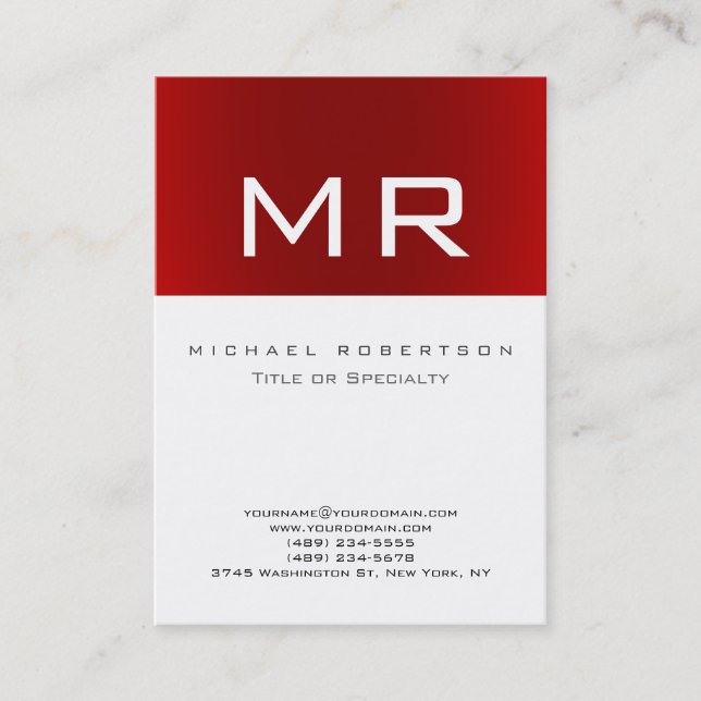 De Visite Monogramme à la mode rouge à rayures propres Carte (Devant)