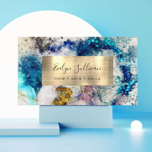 De Visite or bleu argent parties scintillant aquarelle Carte