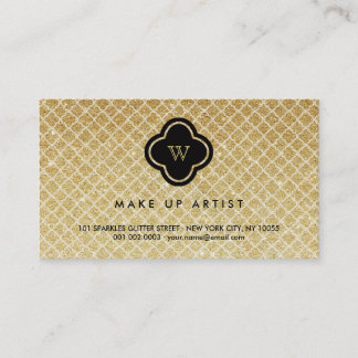 De Visite Parties scintillant or Monogramme Quatrefoil Carte