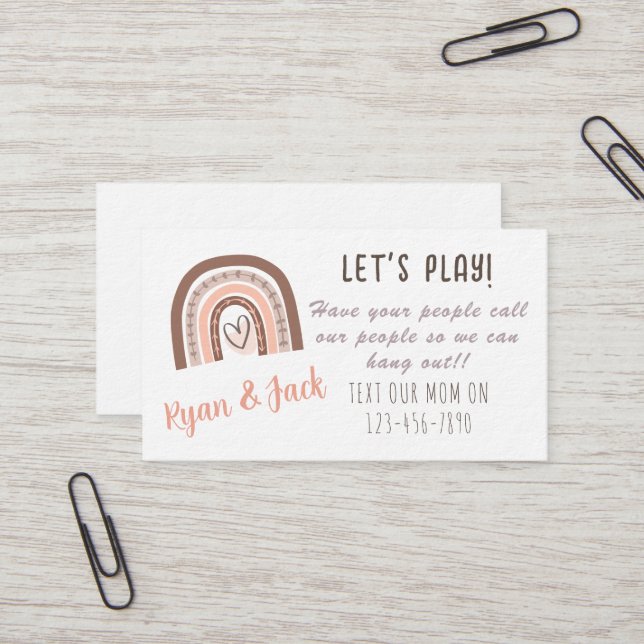 De Visite Pastel Boho Rainbow Kids Jouer Carte d'appel Date (Devant/Arrière en situation)