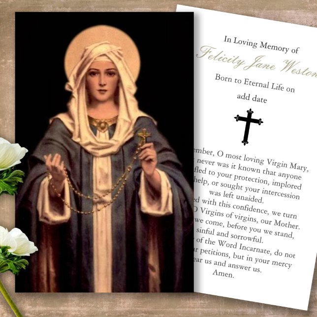 De Visite Perte funéraire Mary Rosary Prière Sympathy Cartes (catholic, religious, celebration of life, in loving memory of, prayer cards for bereavement)