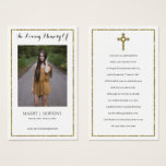 De Visite Photo Sympathy Funeral Memorial Prayer Cartes<br><div class="desc">Ce design imprimé Parties scintillant d'or Croix et cadre de Parties scintillant Photo Sympathie Funéraire Cartes de prières commémoratives qui peuvent être customisées avec votre texte. Cliquez sur le bouton "Customiser" et utilisez notre outil de conception pour modifier ce modèle. Découvrez le magasin Graphic Art Design pour d'autres produits qui...</div>