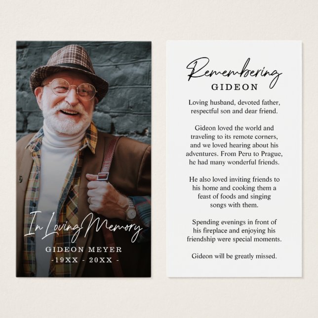 De Visite Photo Sympathy Funeral Memorial Prayer Cartes (Devant & derrière)