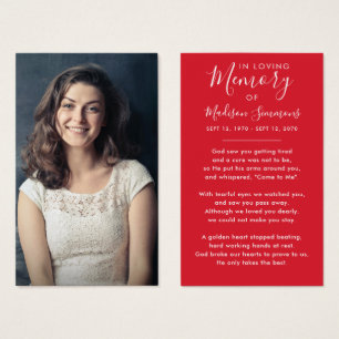 De Visite Photo Sympathy Funeral Memorial Red Prayer Cartes