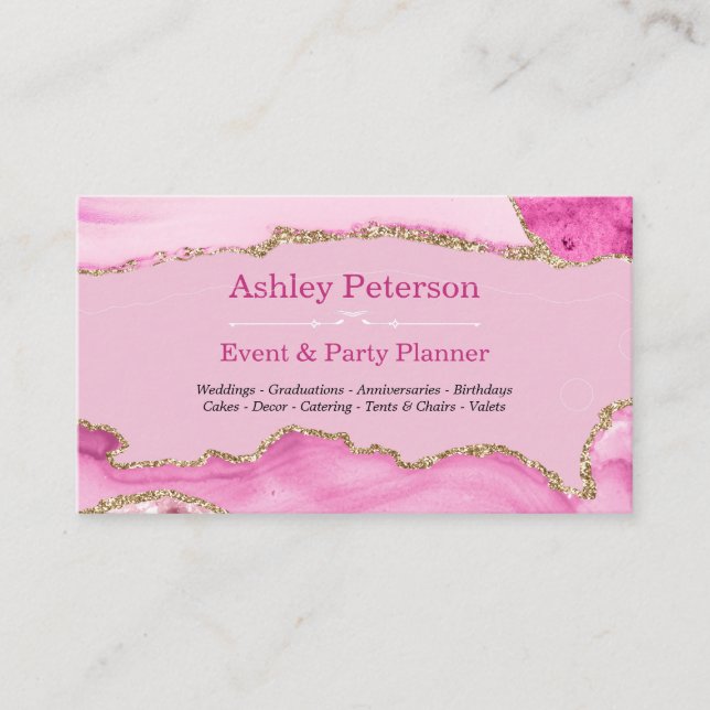 De Visite Pink & Gold Agate Faux Parties scintillant Carte d (Devant)