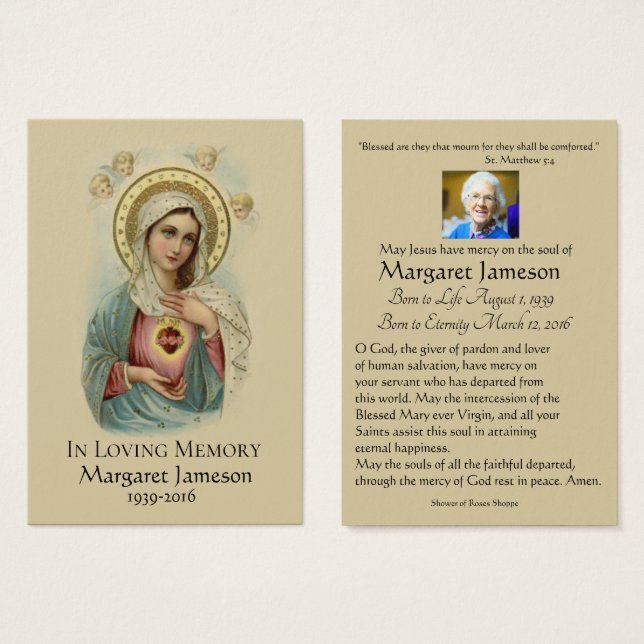 De Visite Prière commémorative funéraire catholique Cartes s (Devant & derrière)