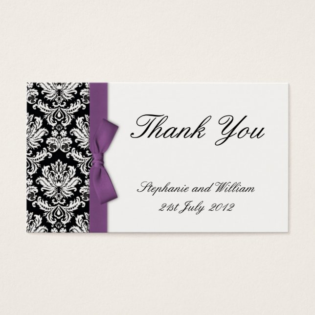 De Visite Purple Bow Damask Merci Cartes (Devant)