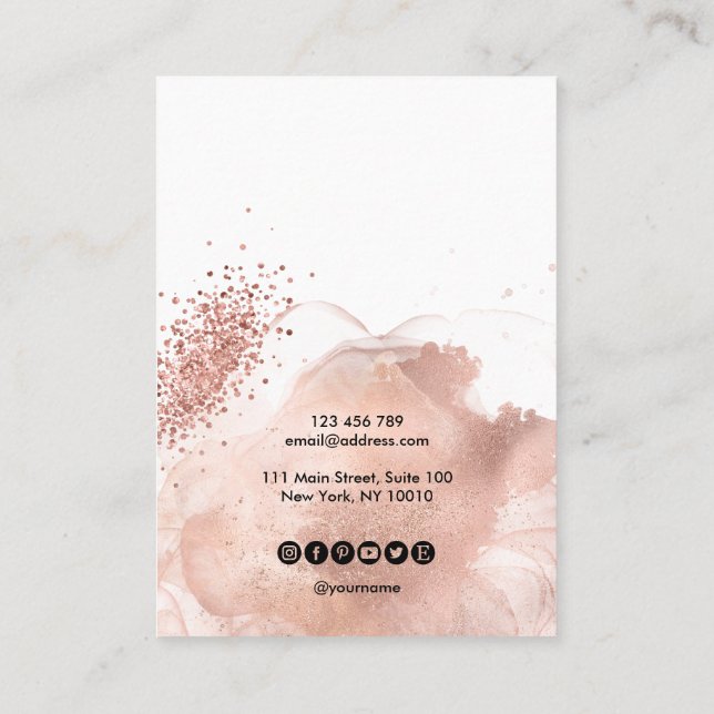 De Visite Rose Gold Calligraphy art Earrage carte d'affichag (Dos)