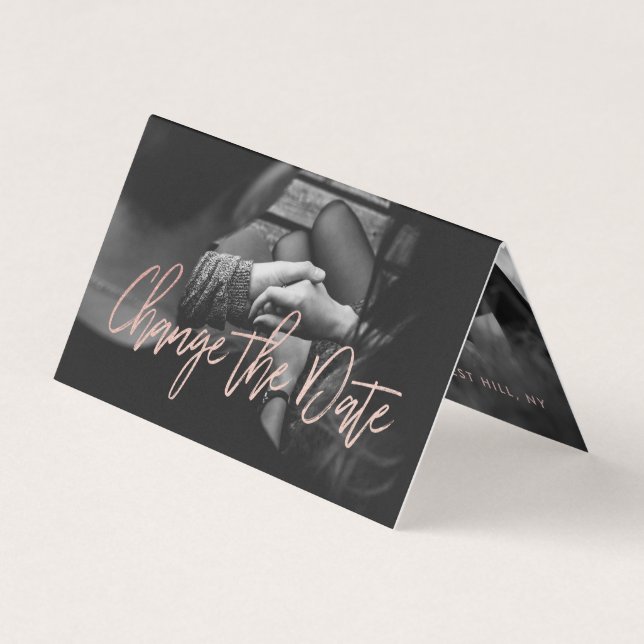 De Visite Rose Gold Foil Script Photo Modifier La Carte Date (Devant)