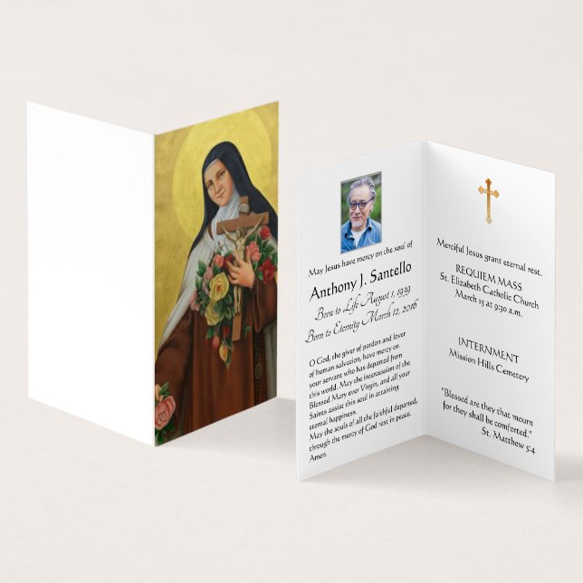 De Visite Saint Therese Funeral Prayer Memorial Carte Sainte (Intérieur et extérieur)