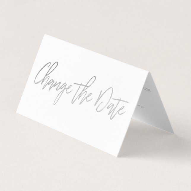 De Visite Script Foil Argent Moderne Modifier La Carte Date (Devant)