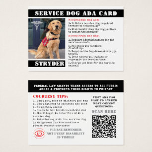 De Visite Service Dog ADA Cartes Photo ID Badge Professionne