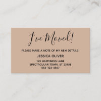 Simple jolie j'ai déménagé sur une carte d'amande 