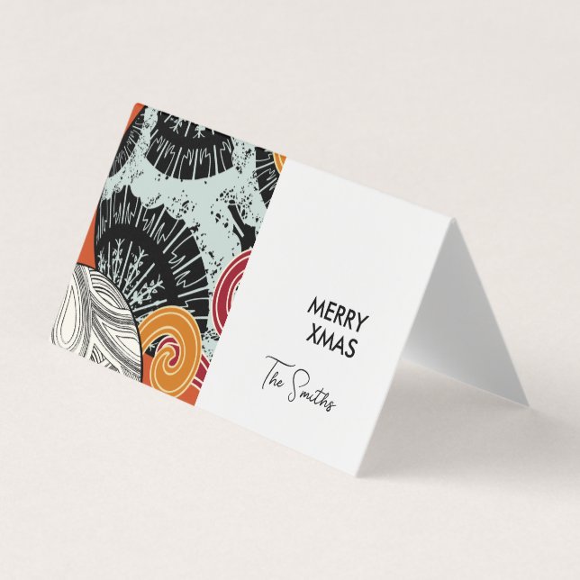 De Visite Style japonais Happy Xmas carte avec boules en rou (Devant)