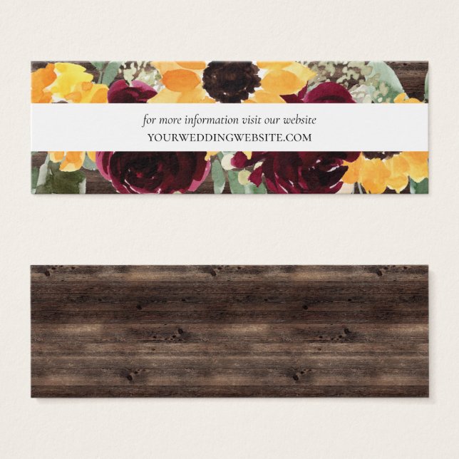 De Visite Sunflower Wood Mariage Website Insérer des cartes  (Devant & derrière)