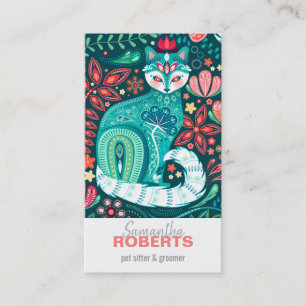 De Visite Turquoise Maximaliste Chat Floral Folal Art Carte